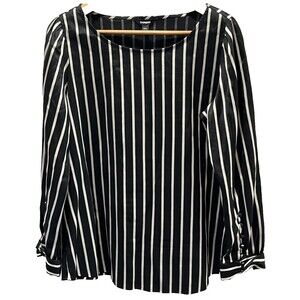 Express Black White Stripe Blouse Large Long Puff‎ Sleeve Elegant Quiet Luxury